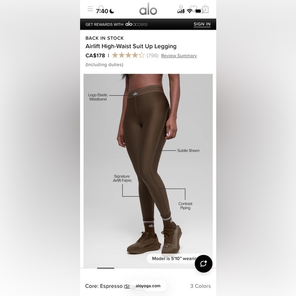 ALO Yoga Airlift Suit Up Bra & High Waist Suit Up Legging Set Espresso NWT - Picture 2 of 4